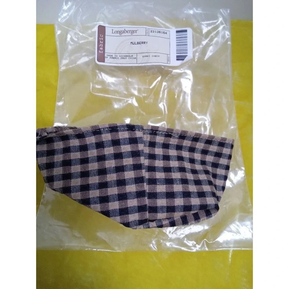 Longaberger Mulberry Basket Liner Khaki Check‎ Fabric 23136164 New in Bag